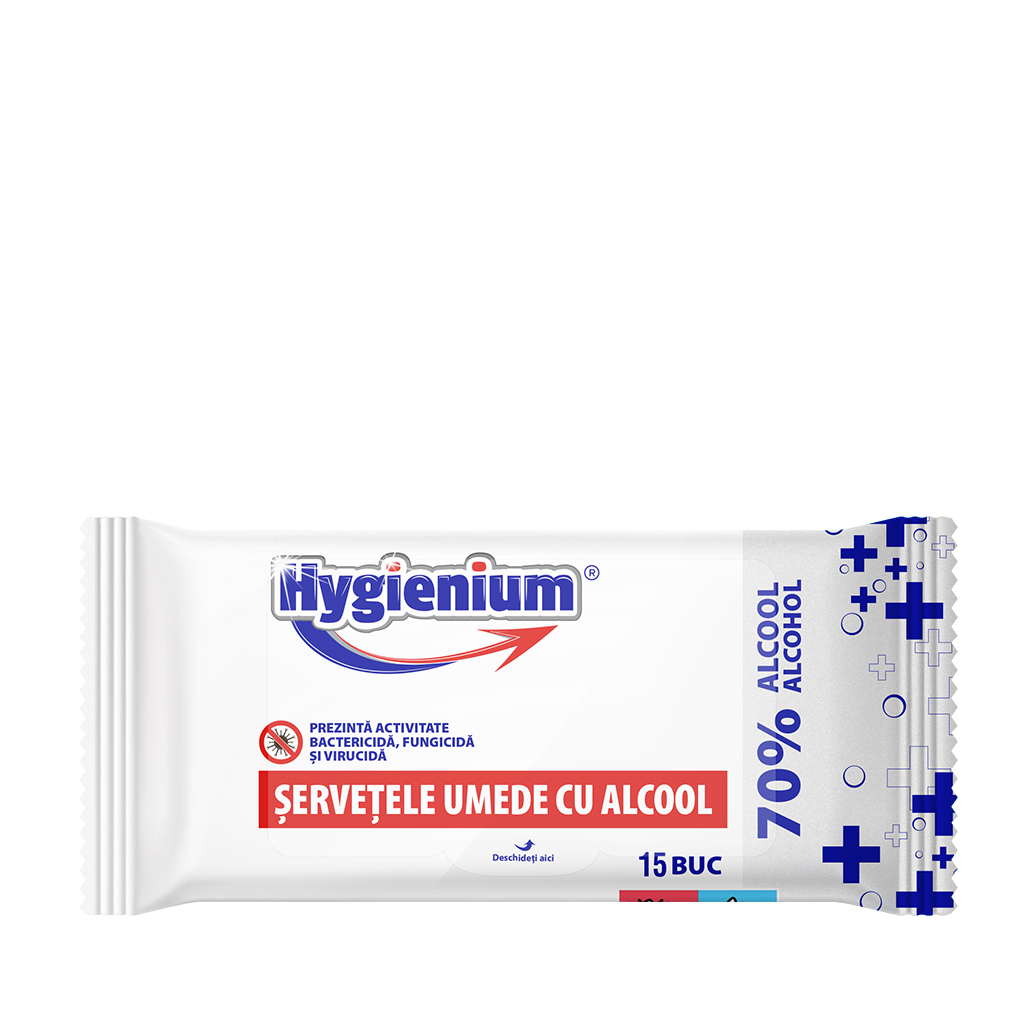Lingettes humides antibactériennes Hygienium 70% d'alcool